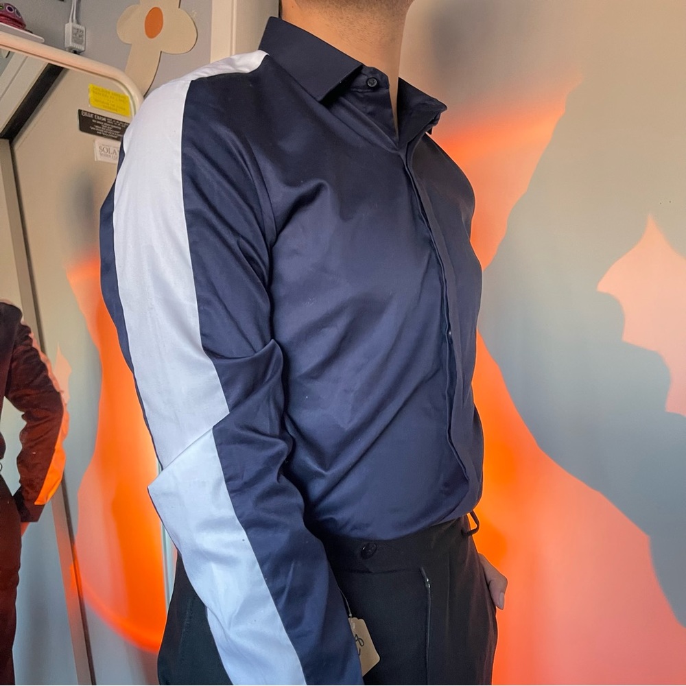 Topman Blue Shirt with White Sleeves and Back